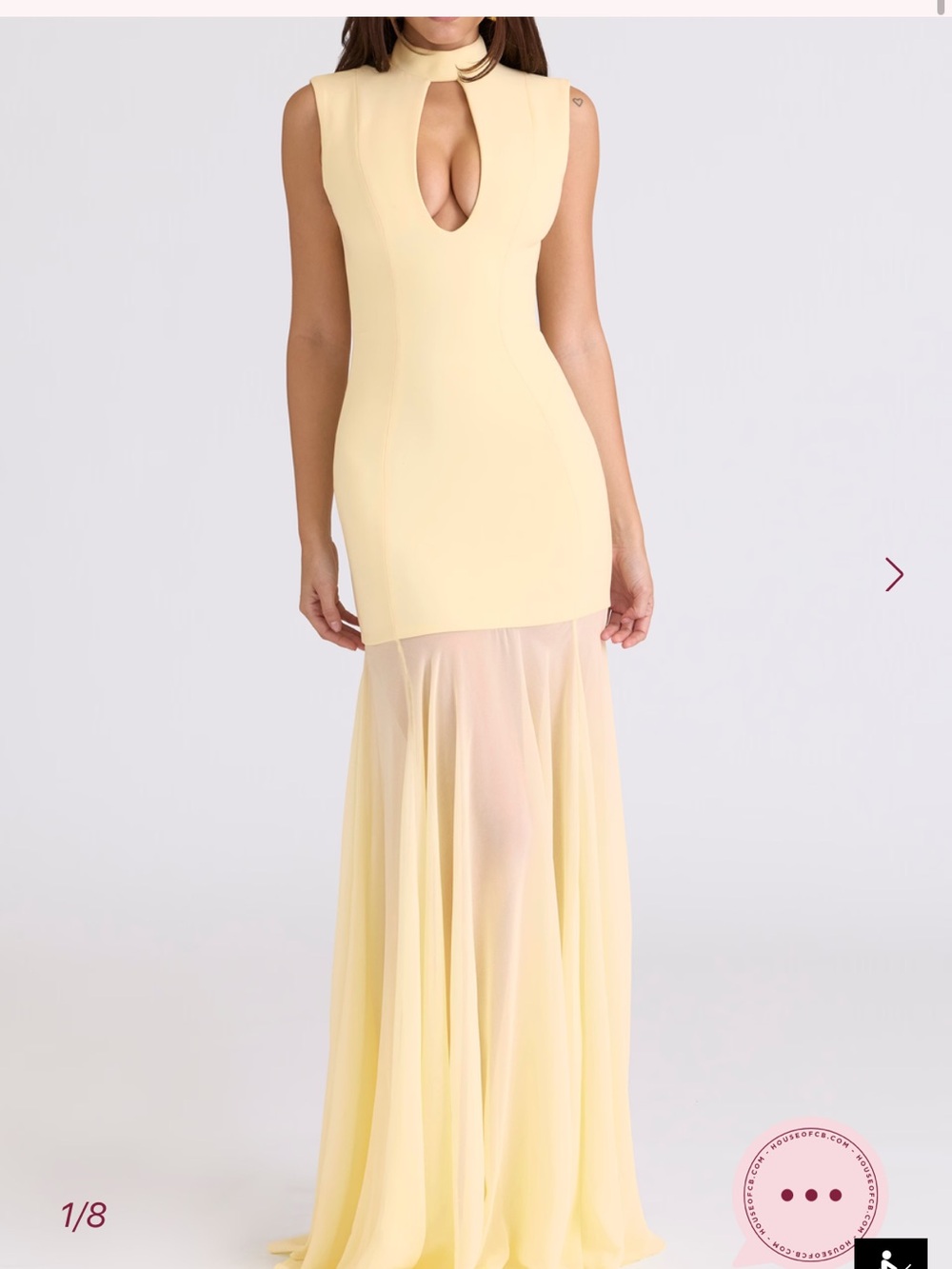 House of CB Pale Yellow Maxi Dress with Sheer Skirt